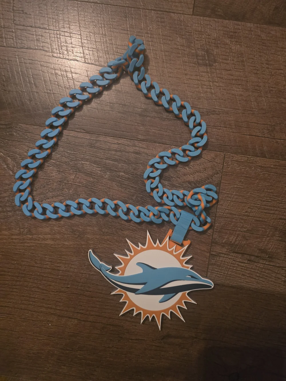3d Printed Miami Dolphins Hype Chain Logo Necklace - Blue & Orange